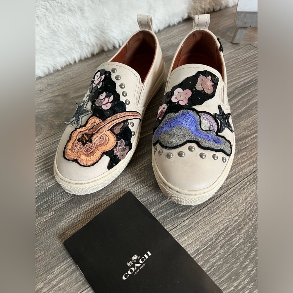 Coach C115 Sneakers With Sequins And Star Patches. Size 5